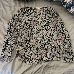 Small loft long sleeved navy floral blouse